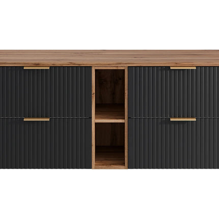 Meuble sous vasque suspendu strié avec niches - Naturel clair - 140 cm - ZEVARA