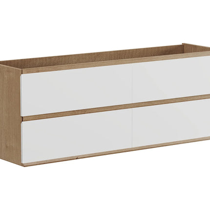 Meuble de salle de bain suspendu avec vasque à encastrer - Blanc et naturel clair - 150 cm - SABURI