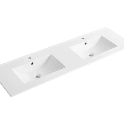 Meuble de salle de bain suspendu avec vasque à encastrer - Blanc et naturel clair - 150 cm - SABURI