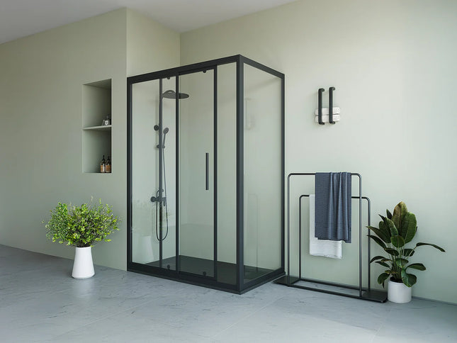 Paroi de douche style industriel avec porte coulissante - Noir mat - 140 cm - TORONI
