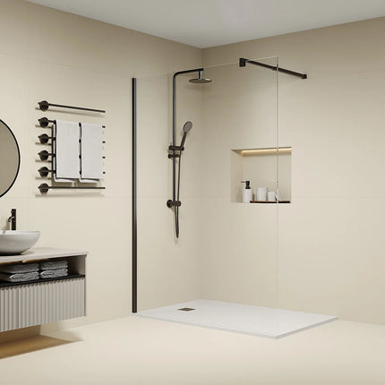 Paroi de douche à l'italienne design industriel noir mat - 140 cm - DAREN