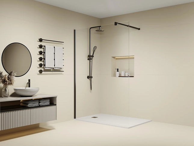 Paroi de douche design industriel avec barre de fixation ajustable - Doré - 140 cm - DAREN