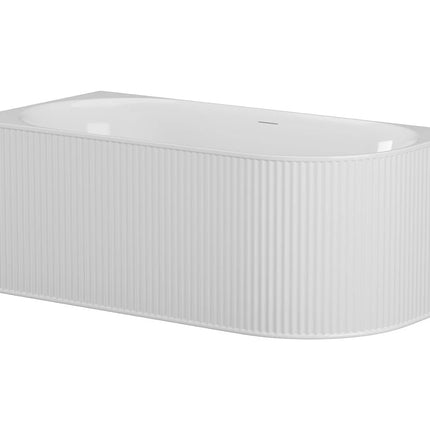 Baignoire asymétrique striée avec tablier fixe - Blanc mat - 150 cm - BARBORI