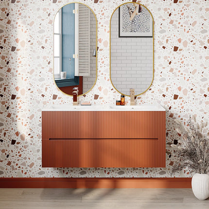 Meuble de salle de bain suspendu rainuré sans vasque - Terracotta - 120 cm - Les éphémères