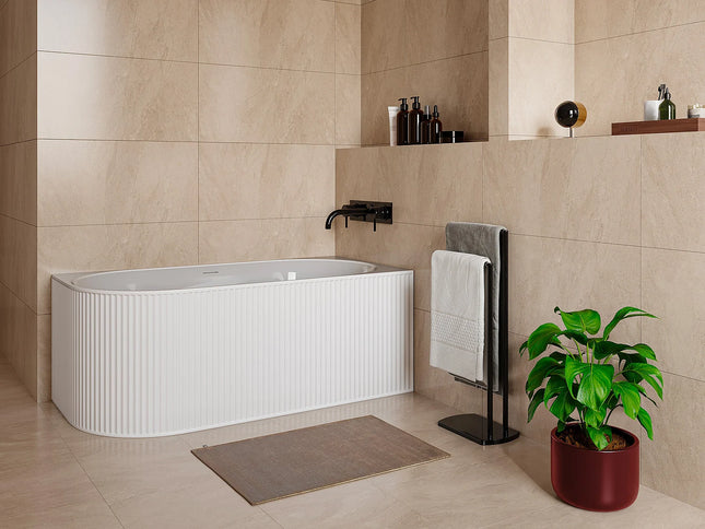 Baignoire asymétrique striée à poser - Blanc mat - 150 cm - BARBORI