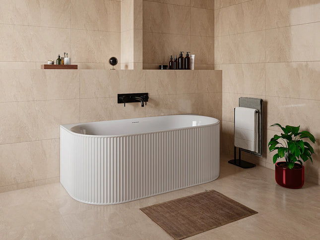 Baignoire semi îlot striée - Blanc mat - 80 cm - BARBORI