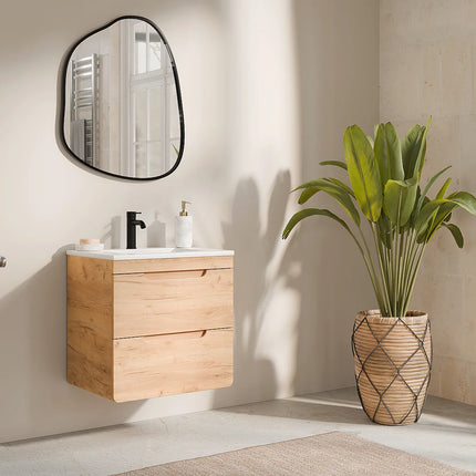 Meuble sous vasque suspendu avec vasque à encastrer - naturel clair et blanc - 60 cm - ARUBA