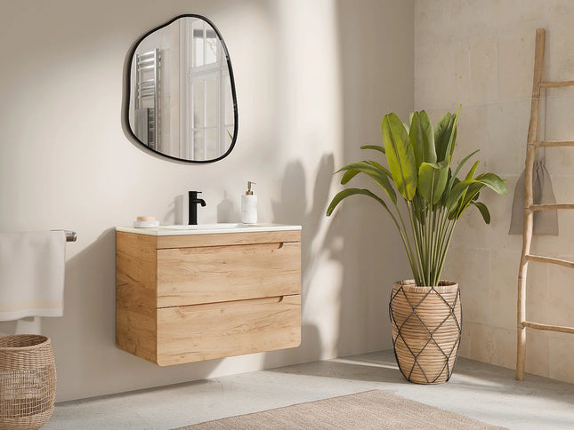 Meuble de salle de bain suspendu avec vasque à encastrer - Beige - 60 cm - ARUBA