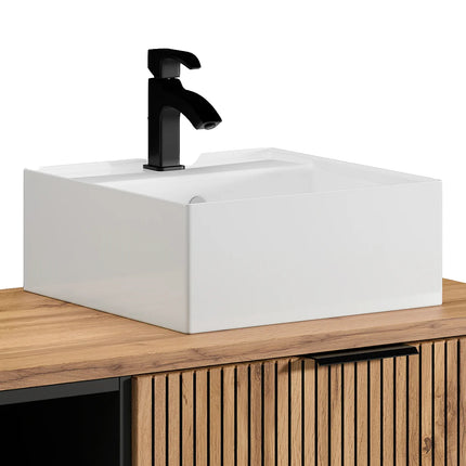 Meuble de salle de bain strié avec vasque à poser carrée - Naturel clair - 80 cm - Espace pro