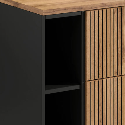 Meuble de salle de bain strié avec vasque à poser carrée - Naturel clair - 80 cm - Espace pro
