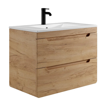 Meuble de salle de bain suspendu avec vasque à encastrer - Naturel clair et blanc - 80 cm - ARUBA