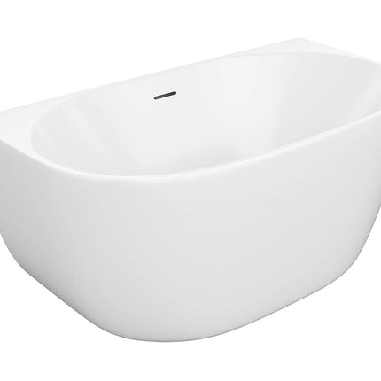 Baignoire semi-îlot ovale brillante avec bonde clic-clac - Blanche - 130 cm - AMOSARI