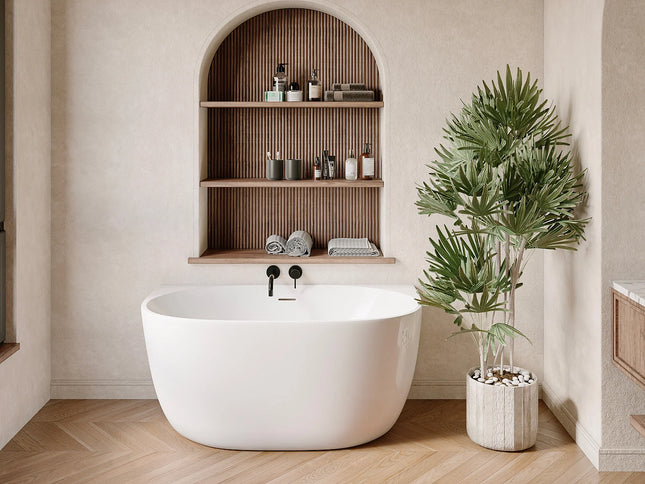 Baignoire semi-îlot ovale brillante avec bonde clic-clac - Blanche - 130 cm - AMOSARI