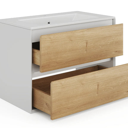 Meuble de salle de bain industriel avec vasque à encastrer - Blanc et naturel clair - 80 cm - Les éphémères