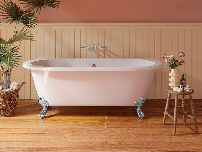 Baignoire semi-îlot rétro avec pieds en aluminium argenté - Blanche - 170 cm - SPARUS