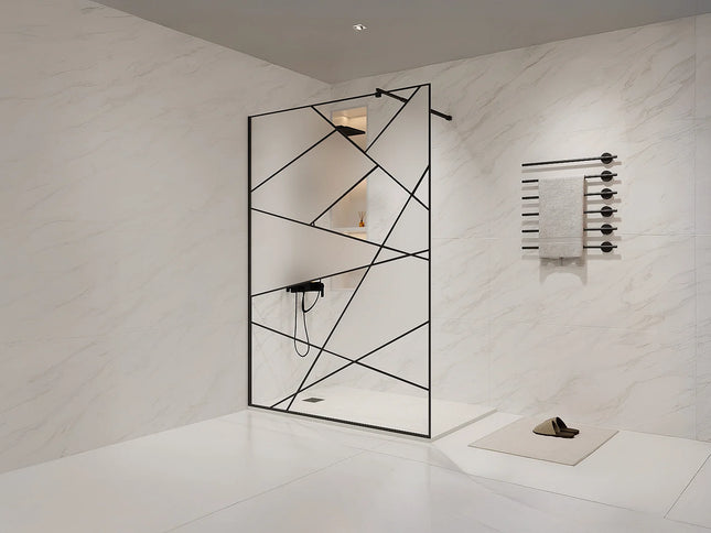 Paroi de douche à l'italienne sérigraphiée mate avec barre de stabilisation réglable - Noir mat - 140 cm - DS CONCEPT Espace Pro