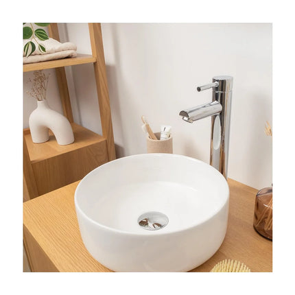 Vasque à poser ronde brillante avec vasque ronde - Blanc - 30,5 cm - MII