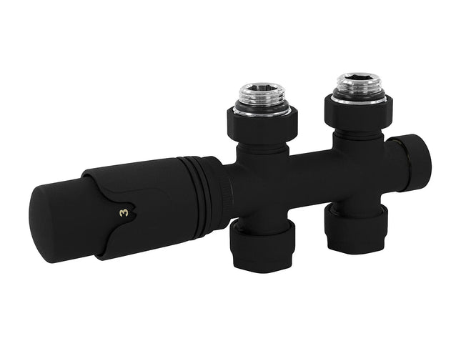 Vanne thermostatique de passage multibloc avec tête intégrée - noir - 11,5 cm