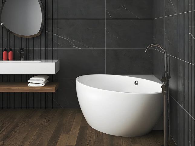 Baignoire d'angle quart de cercle finition brillante - Blanche - 127 cm - GOURAMI
