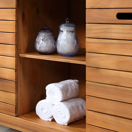 Meuble de salle de bain à poser avec double vasque - naturel foncé - 130 cm - PULUKAN