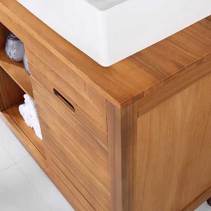 Meuble sous vasque à poser en acacia avec vasques à poser carrées - naturel foncé - 130 cm - PULUKAN