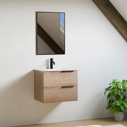 Meuble de salle de bain suspendu avec vasque à encastrer - Naturel clair - 60 cm - Les éphémères