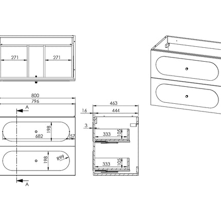 Meuble de salle de bain cannelé avec vasque à poser ronde - Blanc - 80 cm - SATOBAL