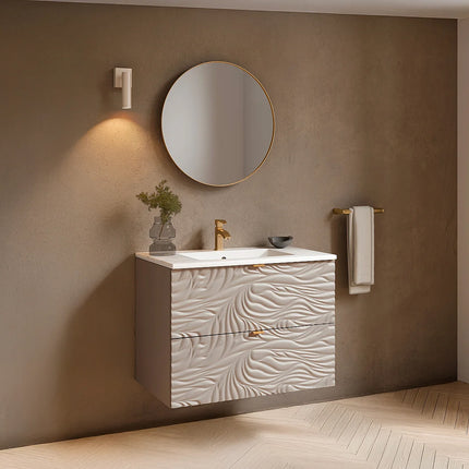 Meuble de salle de bain suspendu texturé avec vasque à encastrer - Beige - 80 cm - RINAREL
