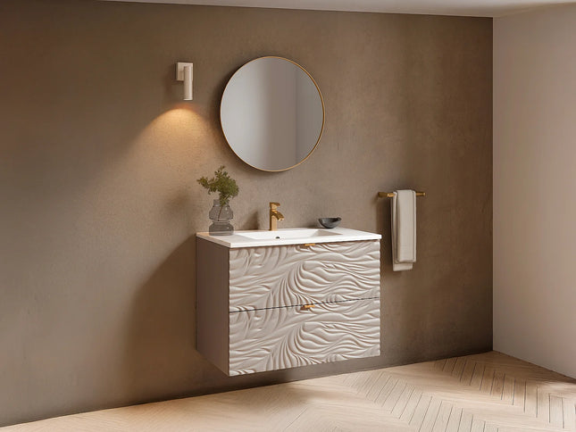 Meuble de salle de bain suspendu texturé avec vasque à encastrer - Beige - 80 cm - RINAREL
