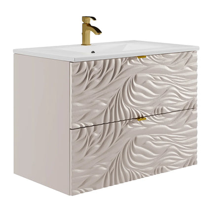 Meuble de salle de bain suspendu texturé avec vasque à encastrer - Beige - 80 cm - RINAREL