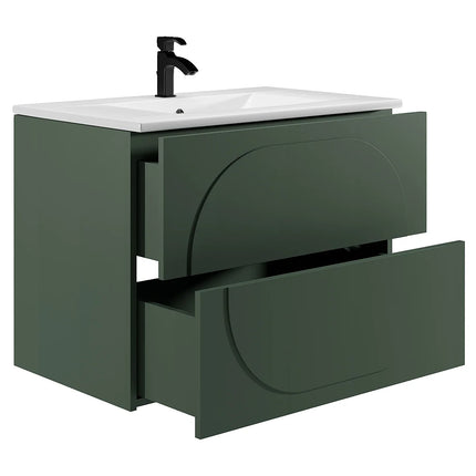 Meuble de salle de bain suspendu minimaliste avec vasque à encastrer - Vert - 80 cm - Good for Planet