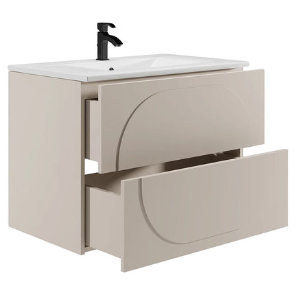 Meuble de salle de bain suspendu minimaliste avec vasque à encastrer - Beige - 80 cm - Good for Planet