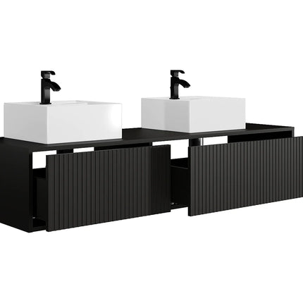 Meuble de salle de bain suspendu strié avec double vasque à poser - Noir - 150 cm - Good for Planet