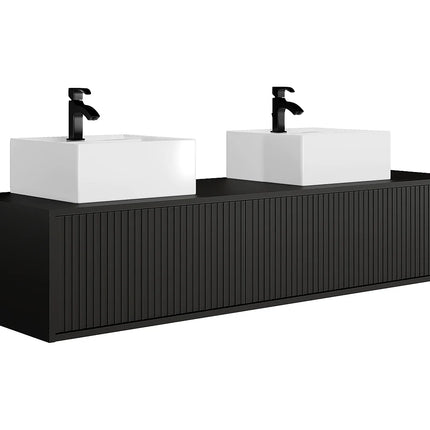 Meuble de salle de bain suspendu strié avec double vasque à poser - Noir - 150 cm - Good for Planet