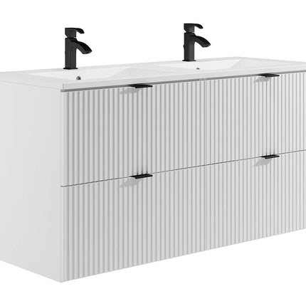 Meuble de salle de bain mat rainuré avec vasque à encastrer - Blanc - 60 cm - Good for Planet