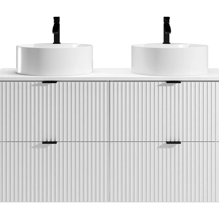 Meuble de salle de bain strié avec double vasque à poser ronde - Blanc - 120 cm - Good for Planet