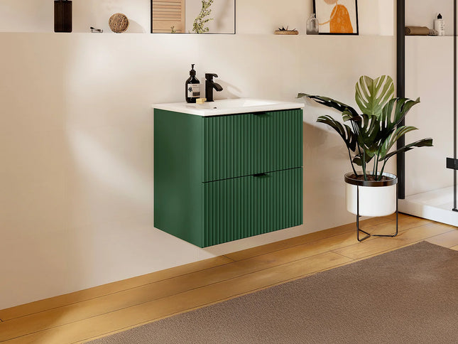Meuble de salle de bain rainuré mat avec vasque à encastrer - Blanc - 80 cm - Good for Planet