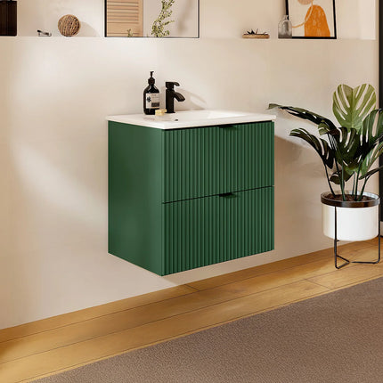 Meuble de salle de bain rainuré mat avec vasque à encastrer - Blanc - 60 cm - Good for Planet