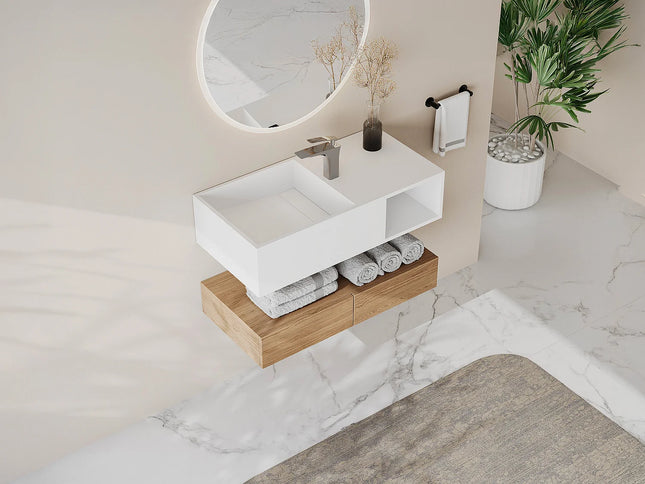 Plan vasque suspendu mat avec niche - Blanc - 80 cm - GOYOKO