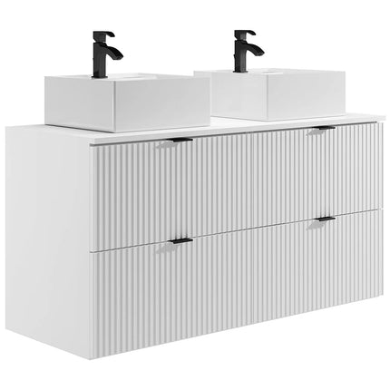 Meuble de salle de bain rainuré mat avec vasque à poser carrée double - Blanc - 120 cm - Good for Planet