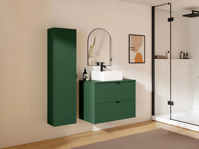 Meuble de salle de bain rainuré mat avec vasque à poser carrée double - Blanc - 120 cm - Good for Planet