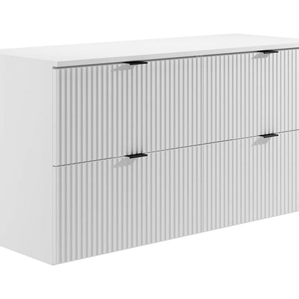 Meuble de salle de bain rainuré mat avec vasque à poser carrée double - Blanc - 120 cm - Good for Planet