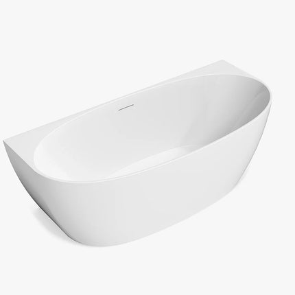 Baignoire semi-îlot ovale brillante avec bonde clic-clac - Blanche - 80 cm - AMOSARI