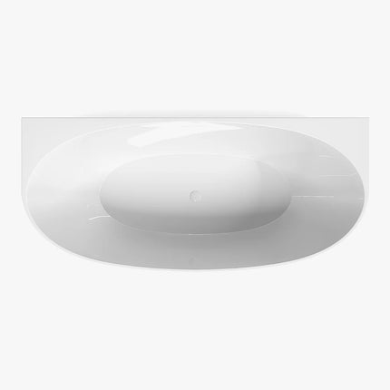 Baignoire semi-îlot ovale brillante avec bonde clic-clac - Blanche - 80 cm - AMOSARI