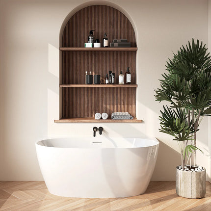 Baignoire semi-îlot ovale finition brillante - blanche - 75 cm - AMOSARI