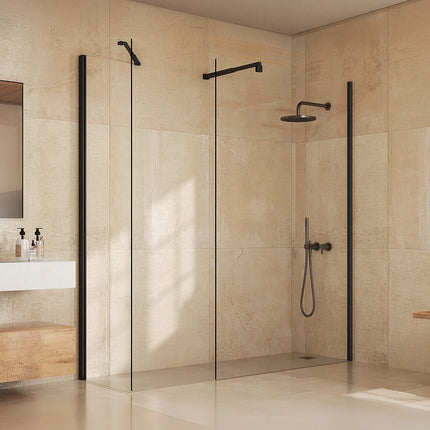 Paroi de douche à l'italienne design minimaliste - Noir mat - 60 cm - DAREN