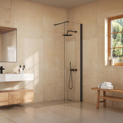 Paroi de douche à l'italienne finition mat avec barre de stabilisation inox - Blanc mat - 140 cm - Espace pro