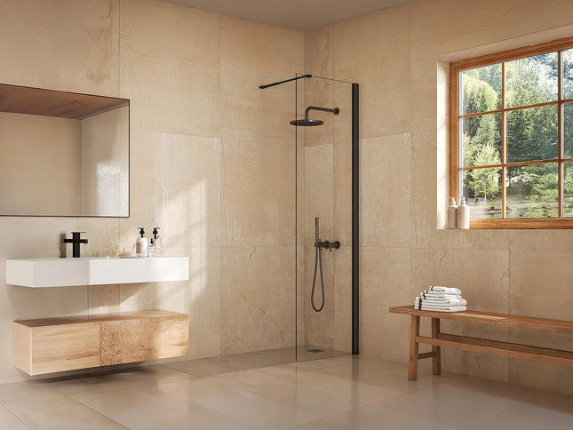 Paroi de douche à l'italienne finition mat avec barre de stabilisation inox - Blanc mat - 140 cm - Espace pro