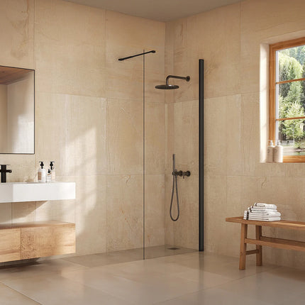 Paroi de douche à l'italienne finition mat avec barre de stabilisation ajustable - Noir mat - 80 cm - DAREN DS CONCEPT