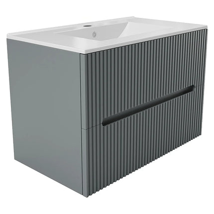 Meuble de salle de bain suspendu rainuré avec vasque à encastrer - Gris - 80 cm - Les éphémères